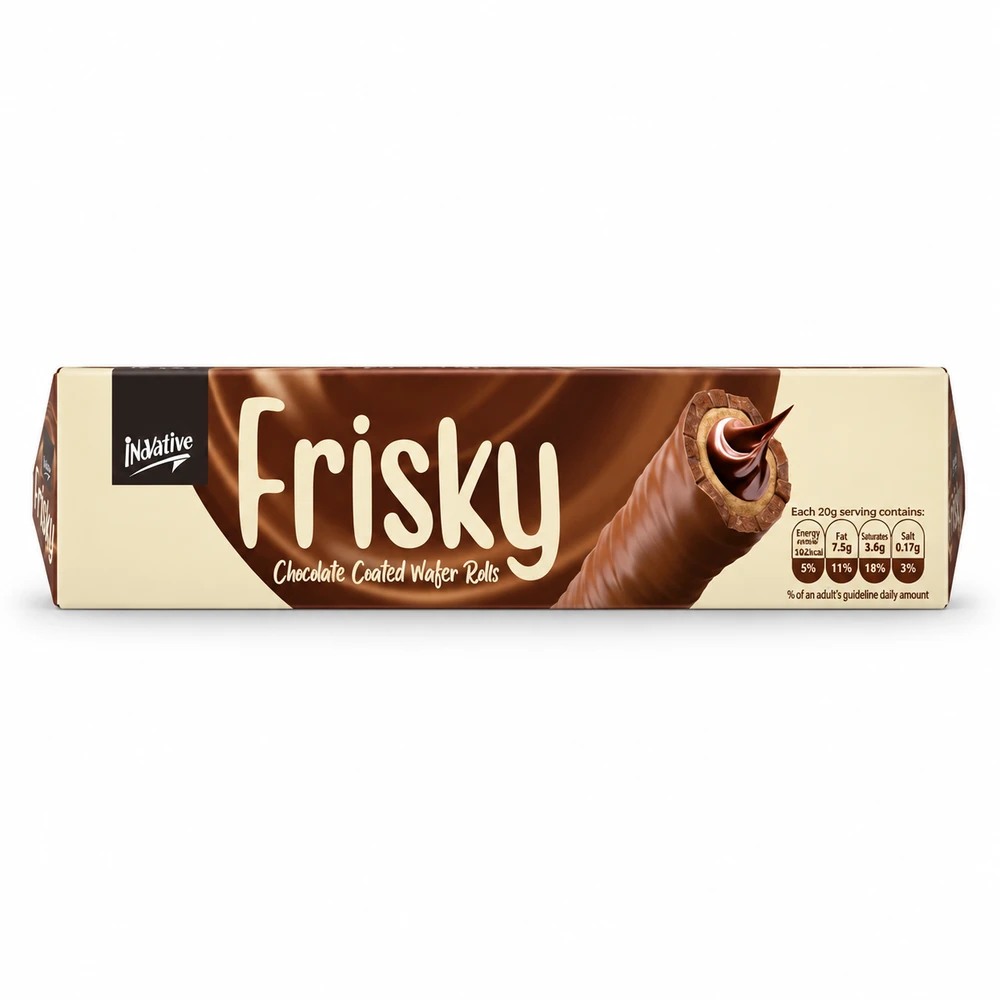 Innovative Frisky Chocolate Coated Wafer Rolls by Innovative Biscuits